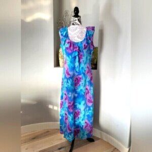 Vintage 90s Sleeveless Floral Teal Blue Dress Size 10 womens